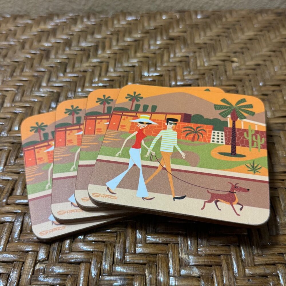 SHAG Retro-Themed Square Cork-Backed Coasters